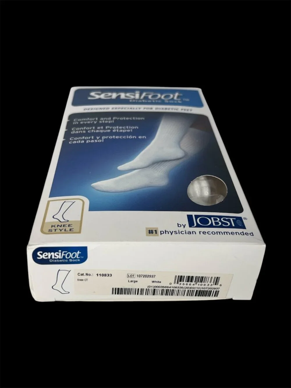 Jobst SensiFoot Diabetic Sock White Knee L Mild Compression 8-15mmHg 110833 New